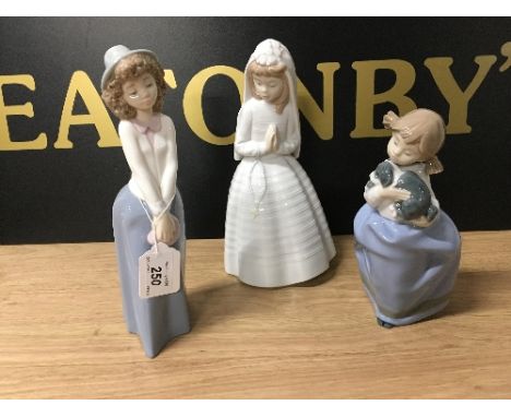 3 NAO FIGURES ' BRIDE' , GIRL WITH PUPPY & GIRL IN HAT