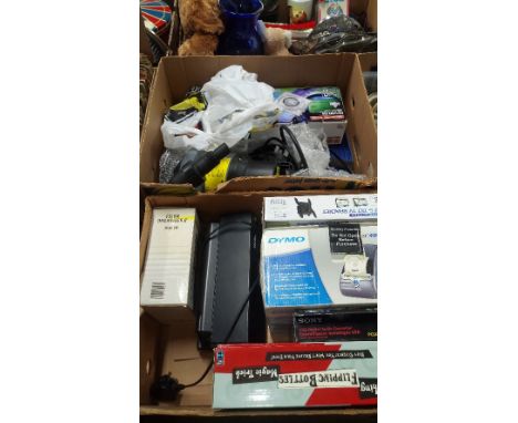 2 BOXES OF ASSORTED ITEMS ( TV BRACKET , LABEL WRITER )