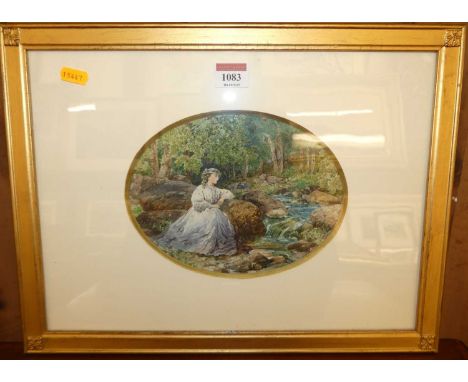 Edward Killingworth Johnson RWS (1825-1923) - Lone maiden by a rocky stream, watercolour, signed with monogram, framed as an 