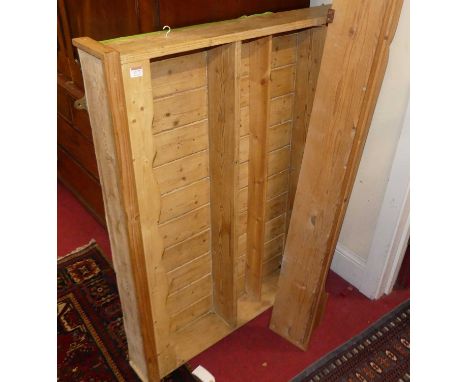 A boarded pine tiered hanging wall shelf, 92.5 x 113cm; together with a pine long pelmet, length 222cm (2)