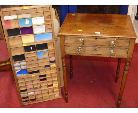 A 19th century mahogany single drawer work table, having a later hinged compartment, on ring turned supports, width 50.5cm to