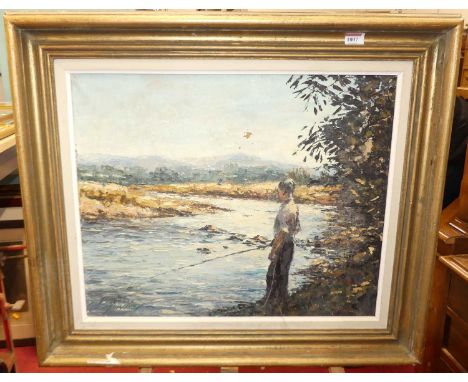 Phyllis Morgans (1911-2001) - Lone fisherman, oil on canvas, signed lower left, 45 x 55cm (with some paint losses)