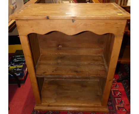 A rustic pine low open shelf, w.71cmHeight 90cm.