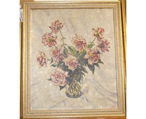 Hermann Fechenbach (1897-1986) - Still life with flowers in a glass vase, oil on canvas, signed lower left, 60 x 50cm 