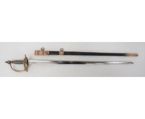 1796 Pattern Heavy Cavalry Officer's Sword 31 1/2 inch, double edged blade with short, narrow, central fuller. Gilt brass boa