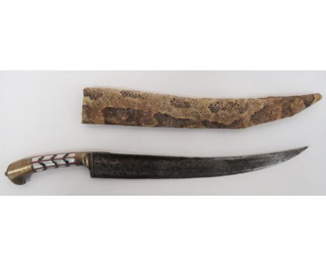 19th Century Indian Persian Jambiya 10 3/4 inch, single edged, slightly curved blade. &nbsp;Narrow fuller. &nbsp;Brass ferrul