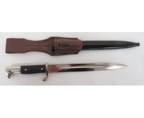 German K98 Dress Bayonet 9 3/4 inch, single edged, plated blade with fuller. &nbsp;Forte marked "Alcosso Solingen". &nbsp;Pla