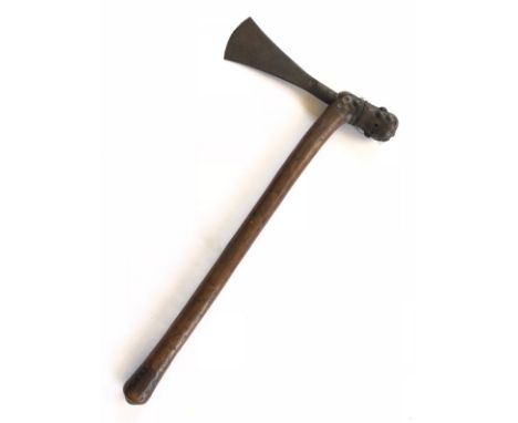 South African Zulu Warriors Axe.  A good example with a 14 inch wood shaft with dot decoration to the base and crown. The met
