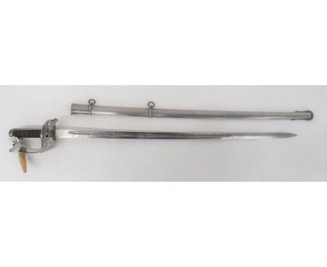 5th Dragoon Guards Special Pattern Wilkinson&nbsp;Solid Hilt Officer's Sword 34 1/2 inch, single edged blade with fuller. &nb