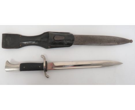 German K98 Dress Bayonet 9 3/4 inch, single edged, plated blade with fuller. &nbsp;Plated S shape crossguard. &nbsp;Plated bi