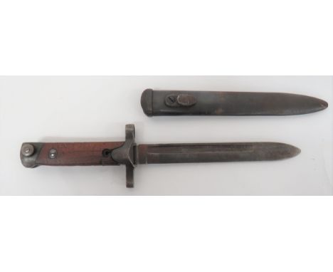 WW2 Italian M1938 Carcano Bayonet 7 inch, single edged blade with fuller. &nbsp;Steel, modified crossguard and muzzle ring. &