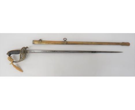 Royal Engineers 1857 Pattern Officer's Sword 32 1/4 inch, dumbbell blade with central fuller. &nbsp;Etched foliage scrolls, c