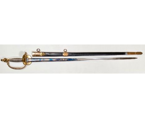 Napoleonic War Period 1796 Infantry Pattern Officer Blue and Gilt Sword.  A good example with a 82 cm blade with 1/2 length b