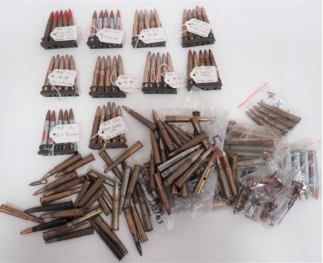 Good Collection of Inert .303 Ammunition Some In Clips clips include wooden head drill rounds ... Alloy drill round ... White