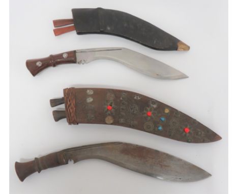 Two Decorative Kukri  Consisting Mid 19th Century example contained in it wooden scabbard with ornate coloured stone decorati