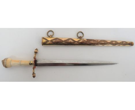 Fine Georgian Royal Navy Officer's Dirk 7 3/4 inch, narrow double edged blade. &nbsp;Gilt brass crossguard with acorn ends. &