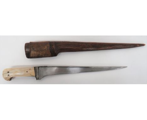 Early 19th Century Indo Persian Peshkabz Knife 12 1/2 inch, single edged, T section blade widening at the forte. &nbsp;Steel 