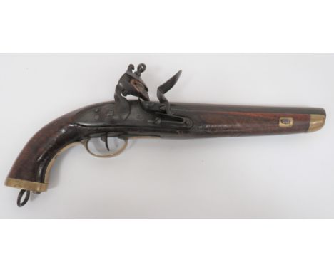 Early 19th Century Turkish Contract Sea Service Flintlock Pistol 15 bore, 9 inch, plain barrel. Military pattern lock plate w