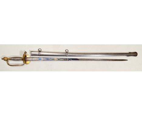 Napoleonic War Period 1796 Infantry Pattern Officer Blue and Gilt Sword.  A good example with a 81 cm blade with 1/2 length b