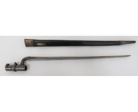 British P1853 Socket Bayonet In Early Scabbard 17 inch, triangular form, hollow ground blade. &nbsp;The forte with WD issue s