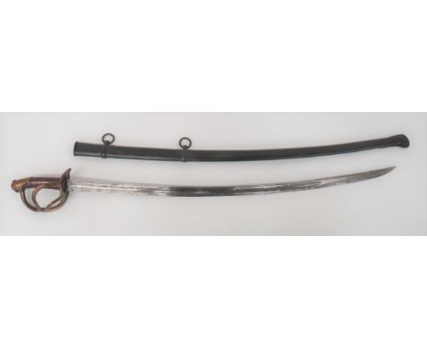 Mid 19th Century Continental Contract Cavalry Sword 35 3/4 inch, single edged, slightly curved blade. &nbsp;Large fuller with