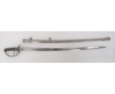 Artillery Volunteers Officer's Sword 34 3/4 inch, single edged blade with wide fuller. &nbsp;Etched foliage scroll panels, fl