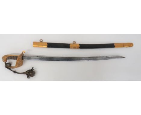 Early 1827 Pattern Royal Navy Officer's Pipe Back Fighting Sword 30 inch, single edged, pipe back and quill point blade. &nbs