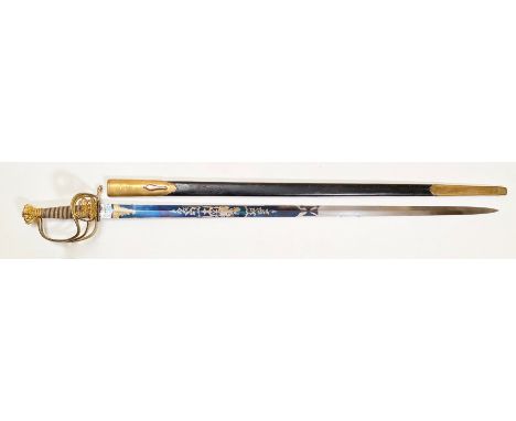 Victorian Officers Blue and Gilt Levee Sword.  Made by the cutler Robert Mole of Birmingham. &nbsp;Straight, 80 cm, double ed