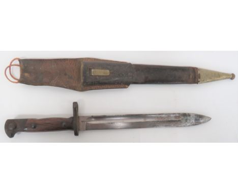 Austrian Mannlicher Export Bayonet 9 3/4 inch, single edged blade with wide fuller. &nbsp;Steel muzzle ring, crossguard and b