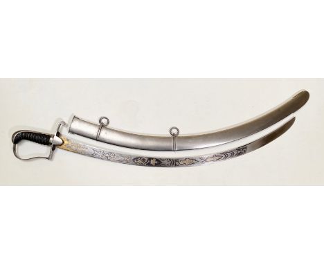 Napoleonic War Period 1796 Light Cavalry Officers Sword.  A fine quality example. The 27 inch, unfullered curved blade with 3