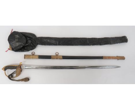 Royal Navy Warrant Officer Sword A rare post 1901 example with 31 1/2 inch, single edged blade with back edge sharpened point