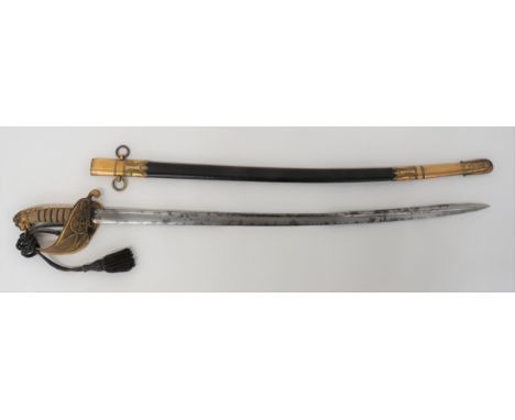 Early 1827 Pattern Royal Navy Officer's Pipe Back Sword 29 1/4 inch, single edged, pipe back, quill point blade. &nbsp;Etched