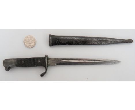Miniature K98 Bayonet Paper Knife 4 3/4 inch, single edged blade with narrow fuller. Steel turn up quillon crossguard and bir