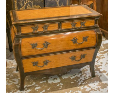 THEODORE ALEXANDER COMMODE, Louis XV style bombe cherrywood with two short and two long drawers, stamped 'Chateau de Vallois'