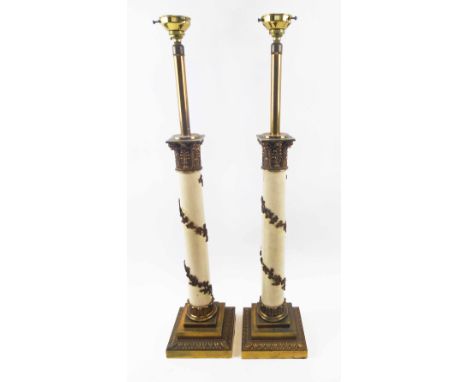 CLASSICAL COLUMN TABLE LAMPS, a pair, en suite with Lot 462 but taller lighting pillars, 81cm H overall. (2)