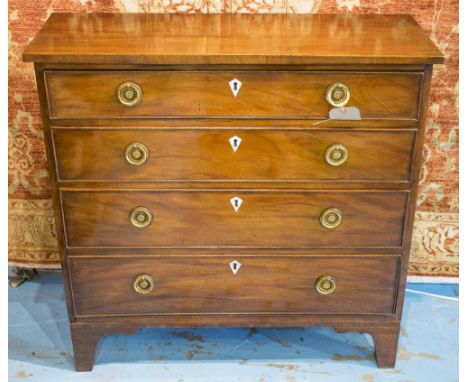 HALL CHEST, Regency mahogany of adapted shallow proportions, with four long drawers, 90cm x 89cm H x 33cm. 