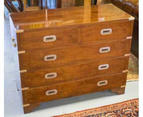 CHEST, campaign style, yewwood and brass bound with two short and three long drawers, 90cm x 40cm x 70cm H. 