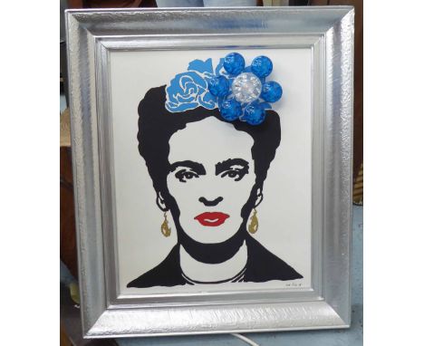 FRIDA KAHLO 'BY BEE RICH', bespoke light up art portrait, 70cm x 60cm. 