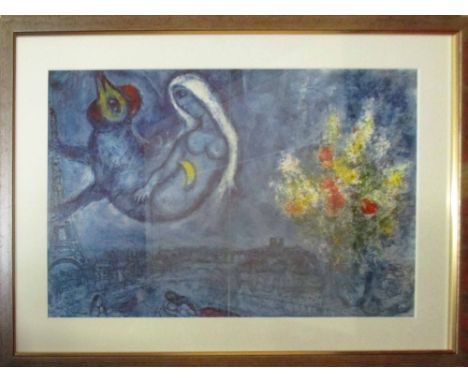 MARC CHAGALL 'L'arlequin a la lune jaune', lithograph, signed in the plate, 1932, Gallerie Maeght, 56cm x 38cm, framed and gl