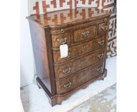 THEODORE ALEXANDER CHEST, early Georgian style inlaid mahogany with a brushing slide over six shaped drawers, 46cm x 89cm H x