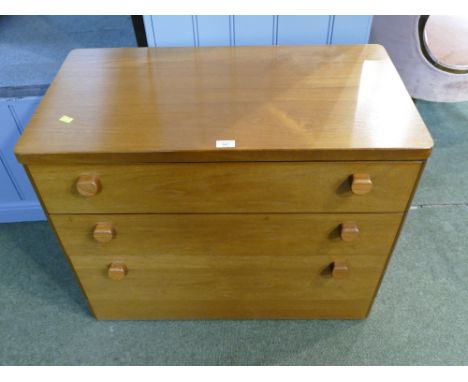Stagg mid century modern three flight chest of drawers, height 64 cm, width 82 cm, depth 43 cm