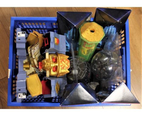Box of Treasure X Skull castle toy and two Air Hogs Super Nova drones