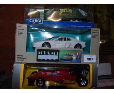 A Corgi Premier Lorry, a Burago Mini Vice Ferrari Testarossa and a 126 C4 Turbo Model, (3).