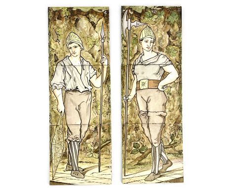 Henry Stacy Marks for Minton Hollins, two Arts and Crafts tile panels, in the PreRaphaelite style, circa 1880s, each of three