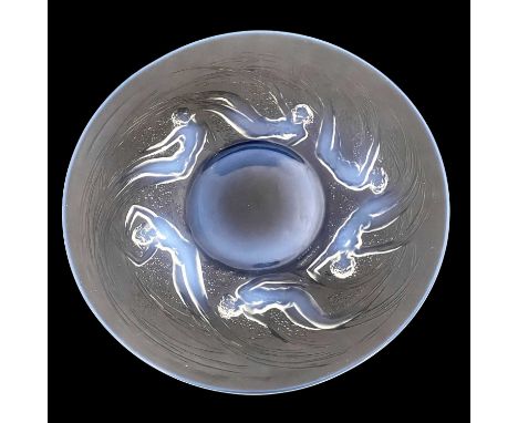 Rene Lalique, an Ondines opalescent glass plate, model 3003, designed circa 1921, frosted and polished, engraved mark R Laliq