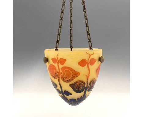 Charles Schneider, a Le Verre Francais Art Nouveau cameo pate de verre glass pendant light shade, parabolic domed form orange
