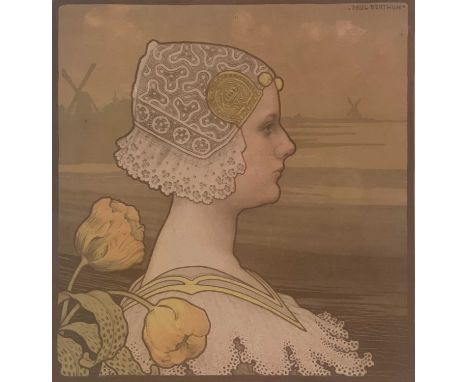 Paul Berthon (French, 1872-1909), Sa très gracieuse Majesté la Reine Wilhelmine, lithograph in colours, 39cm x 41cm, framed