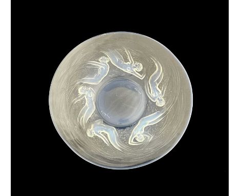 Rene Lalique, an Ondines opalescent glass plate, model 3003, designed circa 1921, frosted and polished, moulded mark R Laliqu