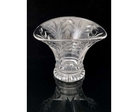 Ludwig Kny for Stuart, an Art Deco cut glass vase, circa 1930s, oval section trumpet form, decorated with stylised wheat or g