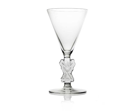 Rene Lalique, a Strasbourg wine glass, model 5086, designed circa 1926, polished and frosted, etched mark R Lalique, 12.8cm h